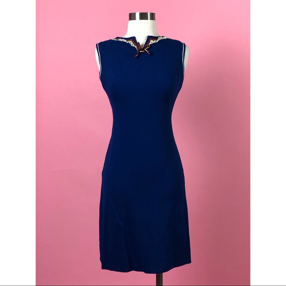 Vintage 60s Stacy Ames union made blue dress 6S